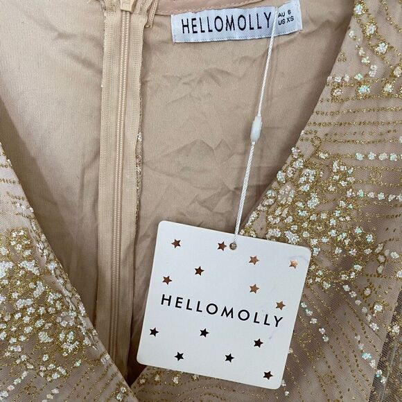 Hello Molly Allover Glitter Wrap Flutter Sleeve Mini Dress NWT Size Extra Small - Picture 5 of 7